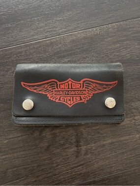 RARE VTG Harley Davidson Leather Motorcycle Tracker Wallet w/ Zipper Compartment